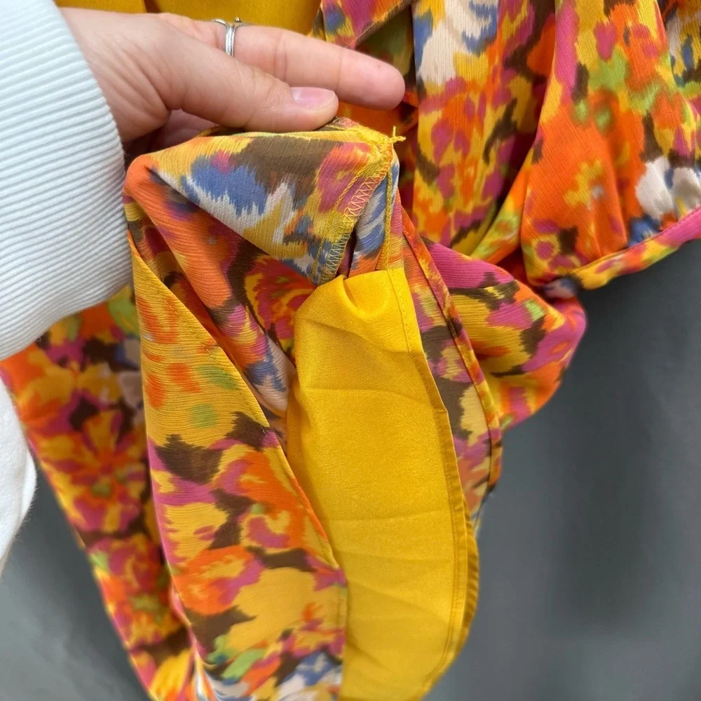 J. Crew Vibrant Floral Ruffle Blouse - Pink, Orange, Yellow